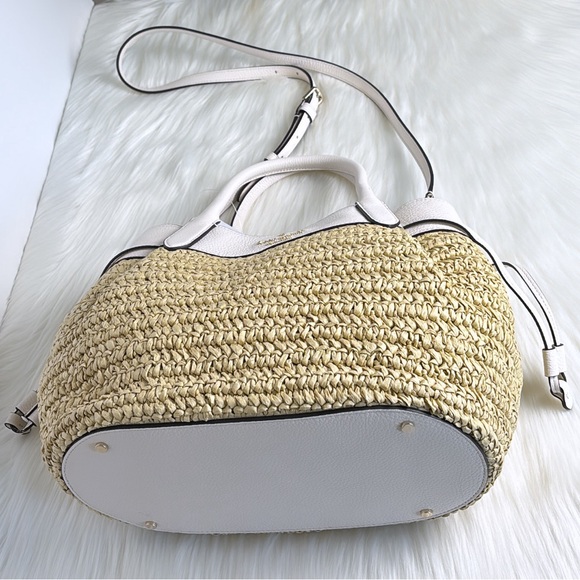 NWT💃Kate Spade Dumpling Straw Large Satchel Bag, Parchment - Picture 11 of 12